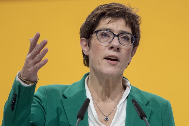 The new leader of the German Christian Democrats (CDU) Annegret Kramp-Karrenbauer closes the CDU federal congress on 8 December 2018 in Hamburg