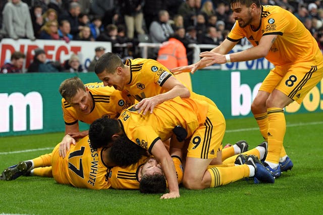 Wolves celebrate their late winning goal