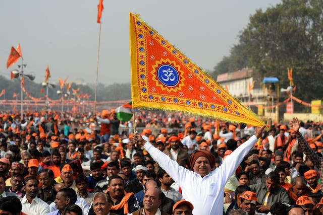 Tens of thousands rally in Delhi for the construction of a temple to Lord Ram at Ayodhya in December 2018