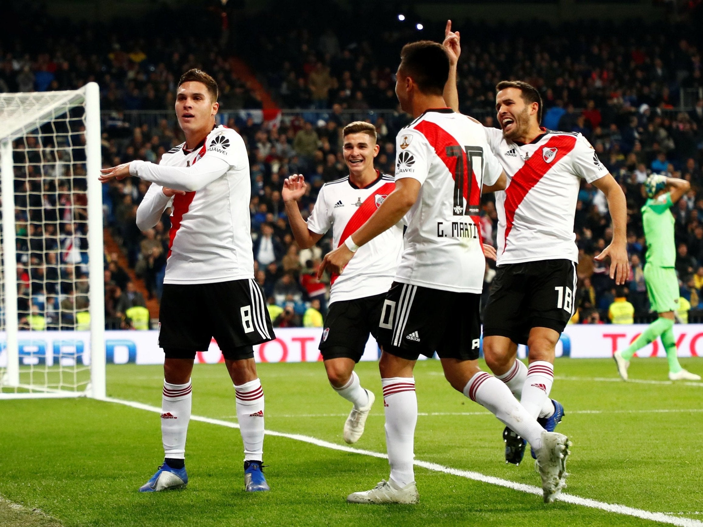 Juan Quintero celebrates scoring River’s crucial second goal