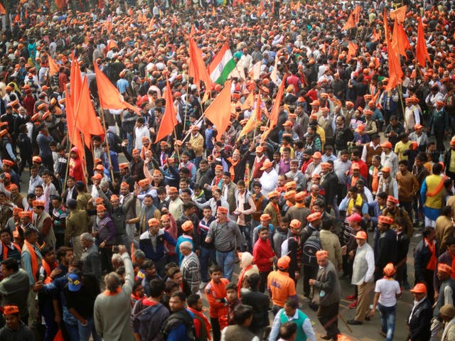 Hindu nationalists gather in Delhi to call for the creation of a grand temple at a disputed site in Ayodhya, northern India