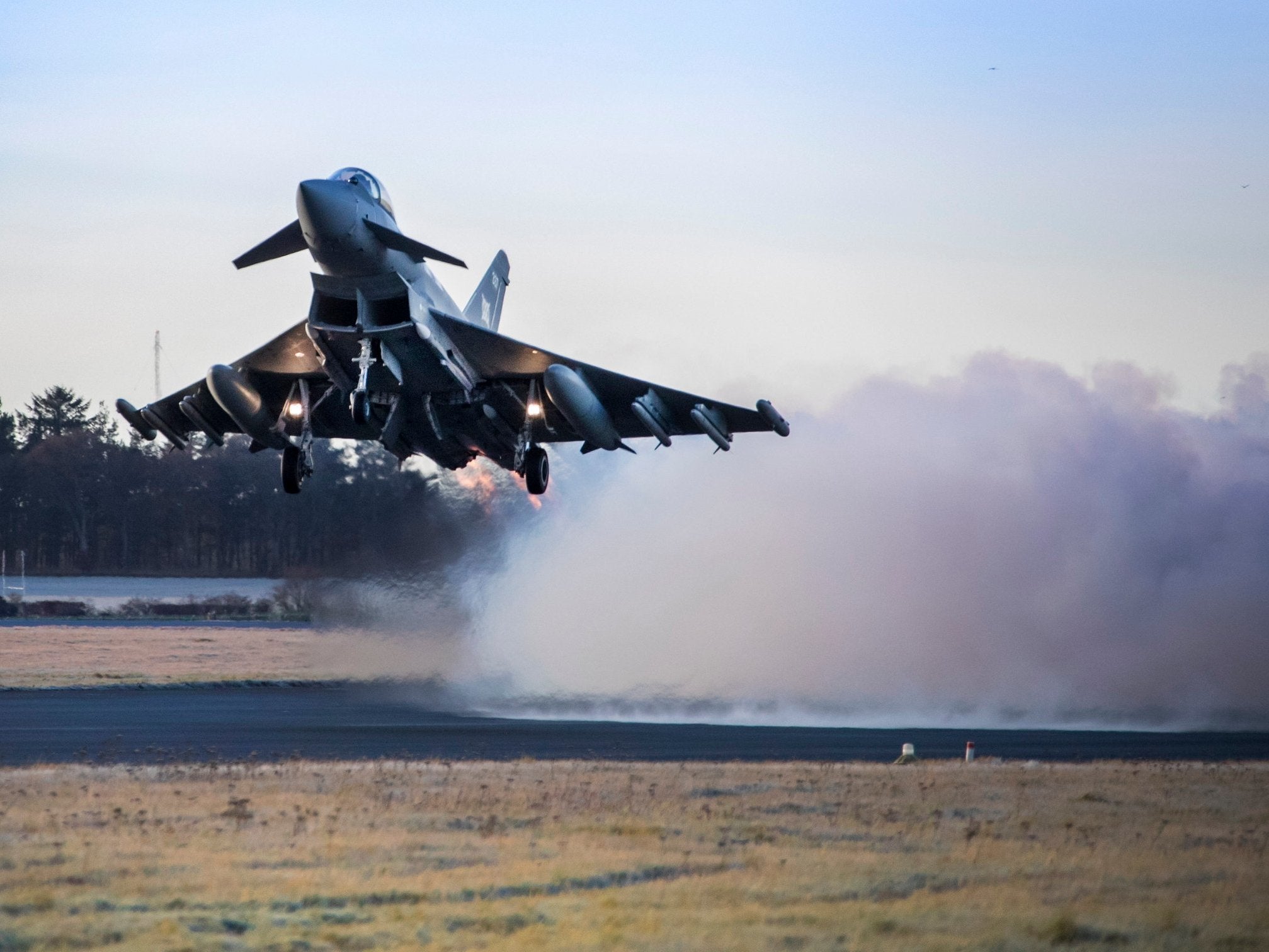 A Typhoon fighter jet takes off from RAF Lossiemouth