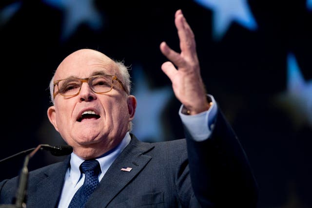 Rudy Giuliani, an attorney for President Donald Trump, speaks at the Iran Freedom Convention for Human Rights and democracy in Washington