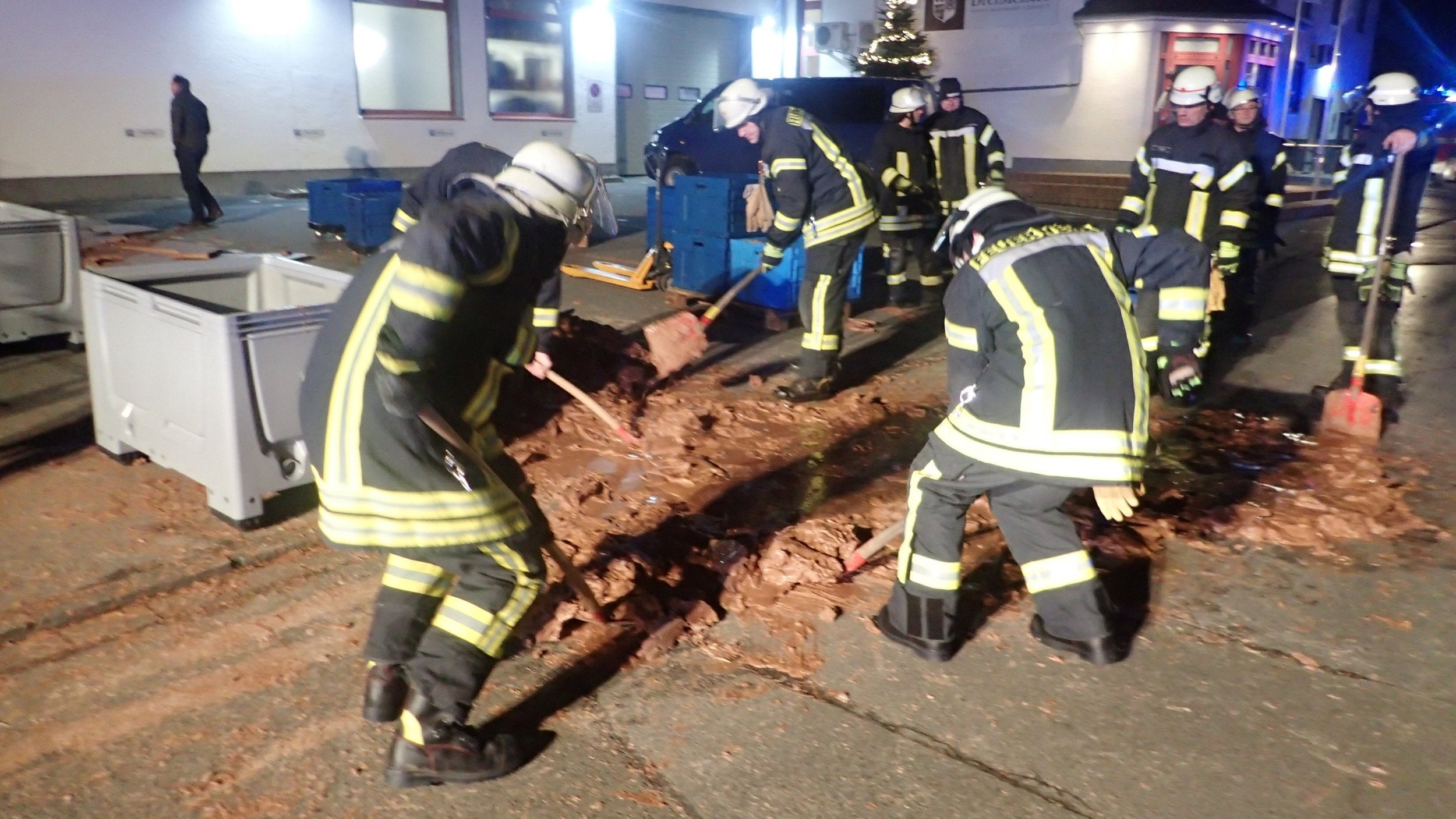 Firefighters shovelled Germany’s biggest chocolate bar off the street
