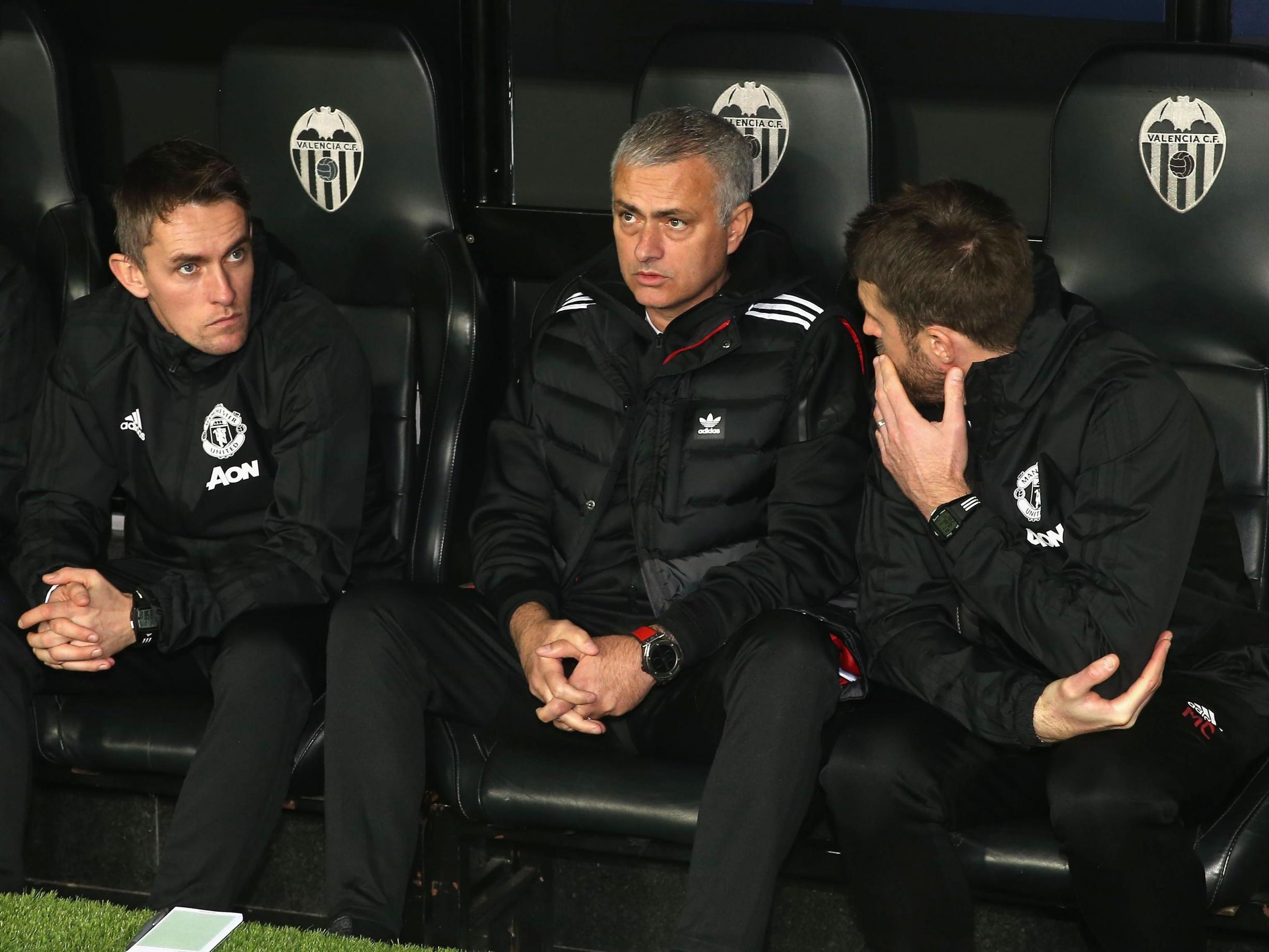 Jose Mourinho in the away dugout at the Mestalla