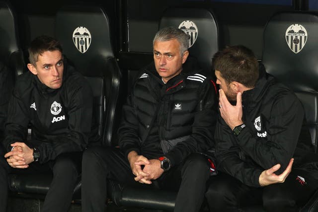 Jose Mourinho in the away dugout at the Mestalla