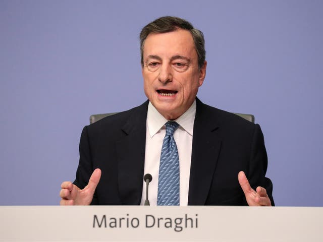 'The balance of risk is moving to the downside owing to the persistence of uncertainties related to geopolitical factors,' said Mr Draghi