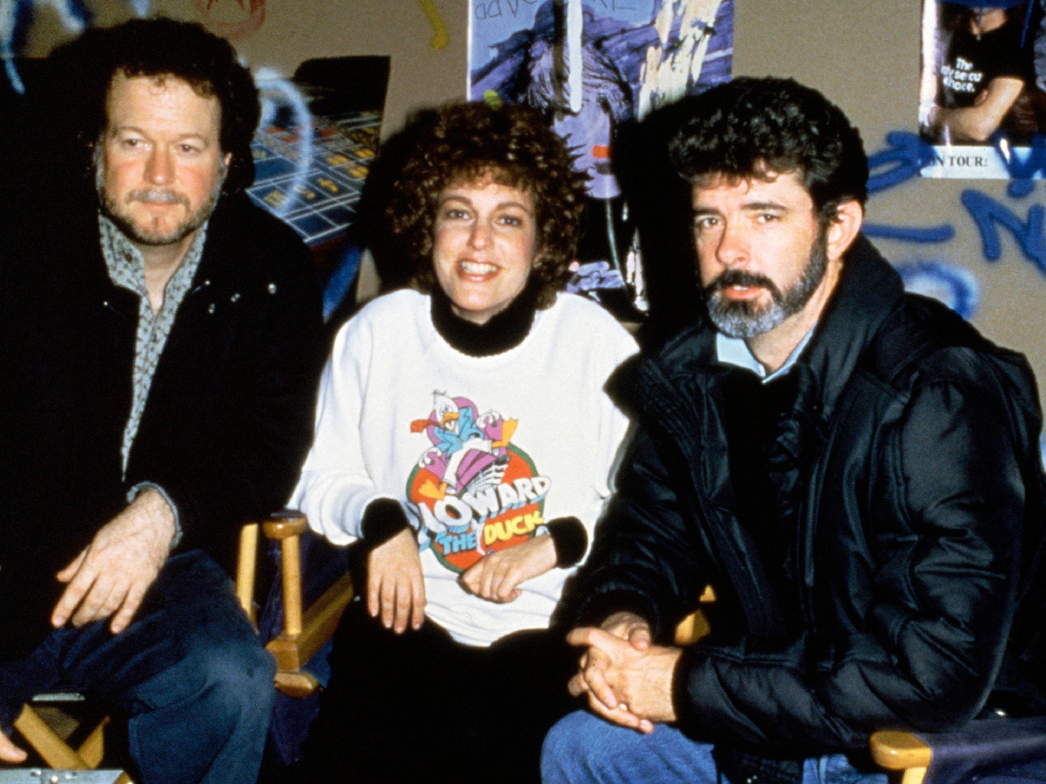 Gloria Katz (centre) with her husband Willard Huyck (left) and 'Star Wars' director George Lucas (right)
