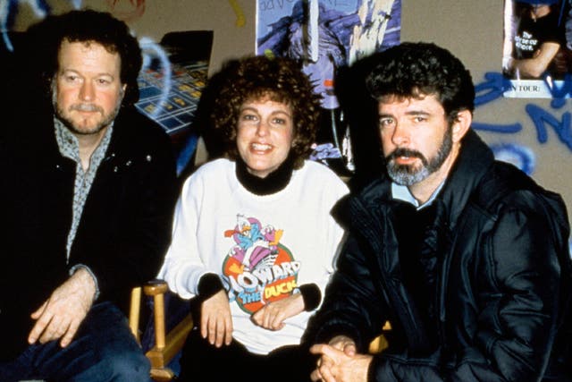 Gloria Katz (centre) with her husband Willard Huyck (left) and 'Star Wars' director George Lucas (right)