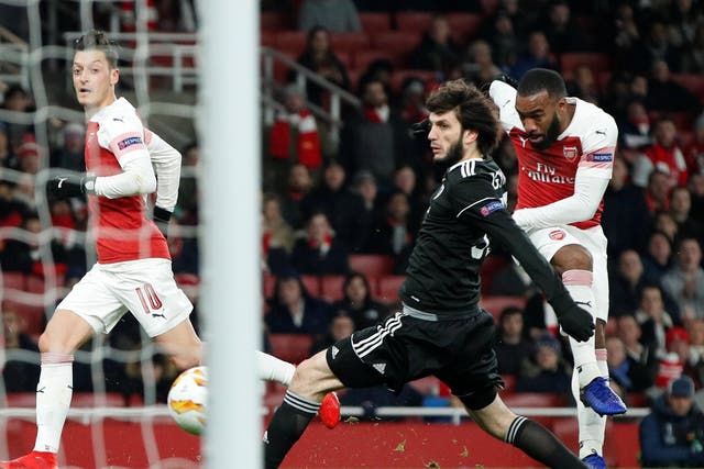Alexandre Lacazette fires Arsenal in front at the Emirates