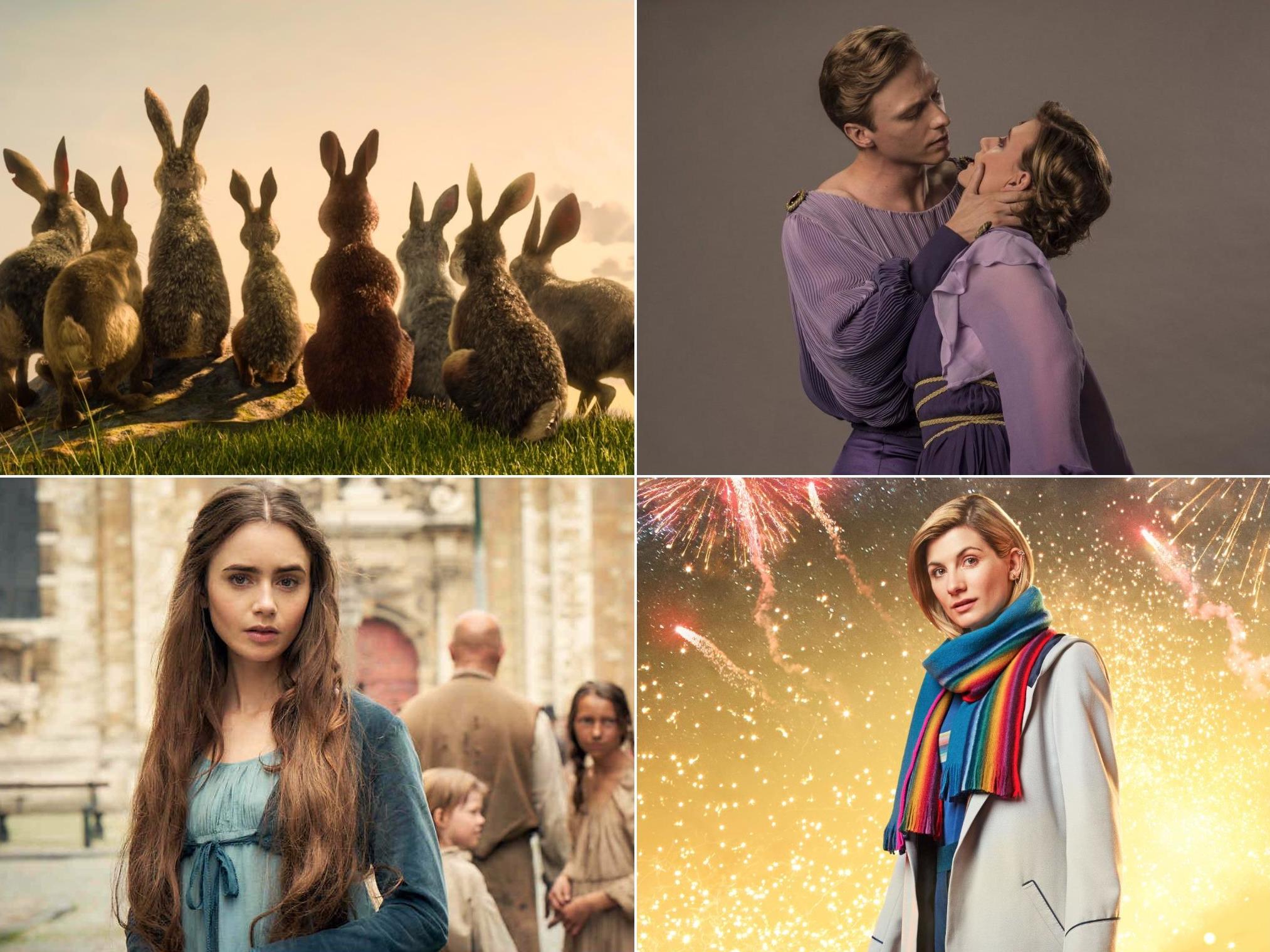 Clockwise from top right: Watership Down, Torvill & Dean, Doctor Who and Les Misérables