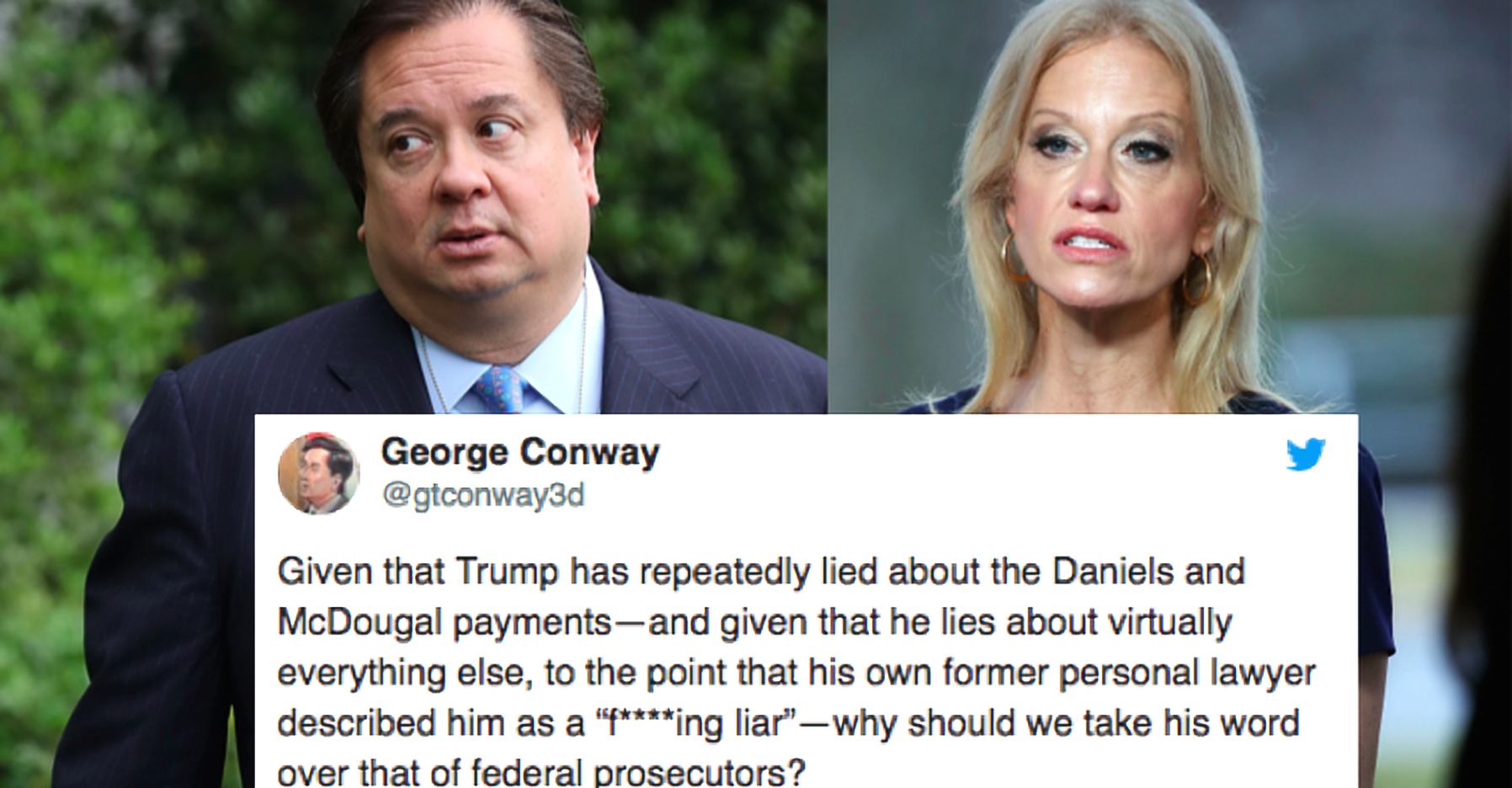 Kellyanne Conway's husband publicly trolls her, says Trump has 'repeatedly lied' | indy1001796 x 936