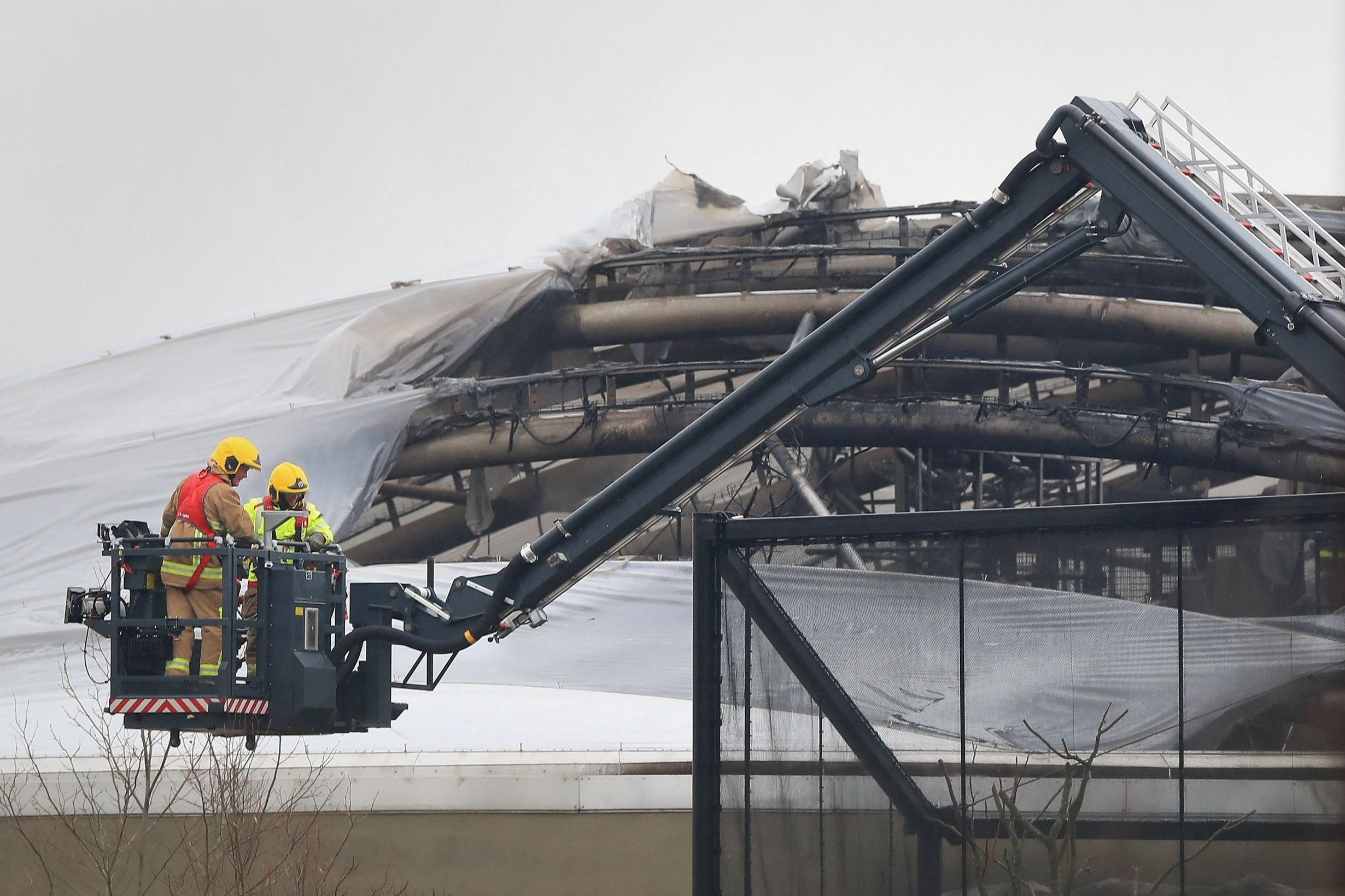 Firefighters at Chester Zoo after a fire broke out in the Monsoon Forest habitat area (Peter Byrne /