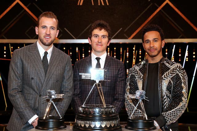 Geraint Thomas beat Lewis Hamilton (right) and Harry Kane (left) to the BBC Sports Personality of the Year