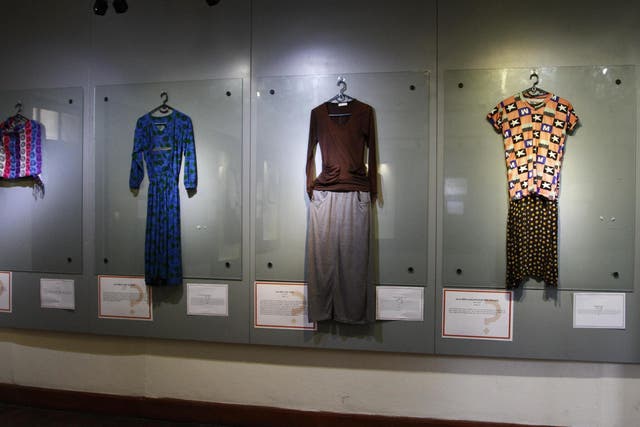 Clothing of girls and women who were victims of rape are displayed in the ‘What She Wore’ exhibition at the Addis Ababa Museum