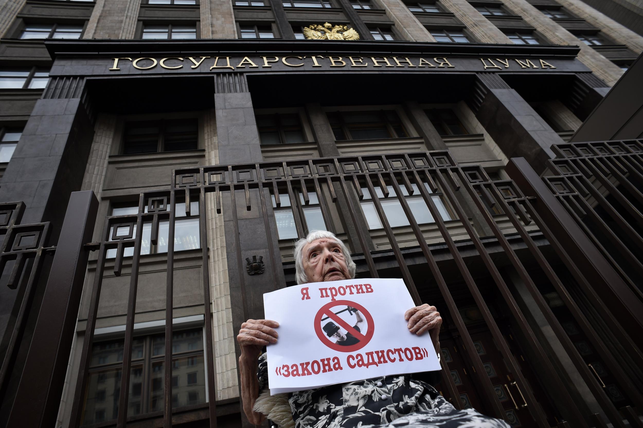 At the State Duma in 2015 protesting against the ‘sadists’ law’ which critics claimed legitimised torture in Russian jails