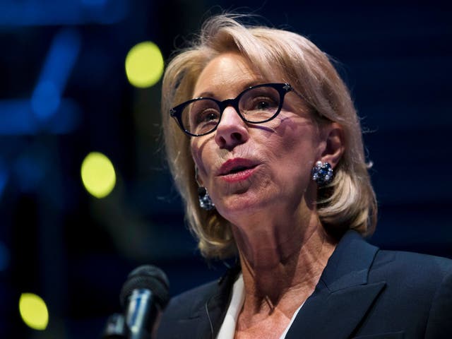 Education Secretary Betsy DeVos speaks during a student town hall at National Constitution Center in Philadelphia