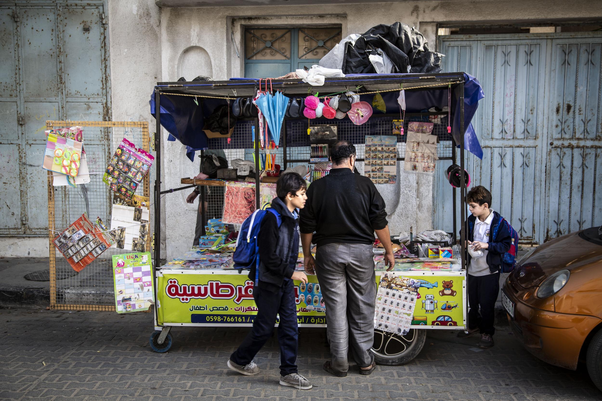 Christian school boys outside one of the only churches still functioning in Gaza