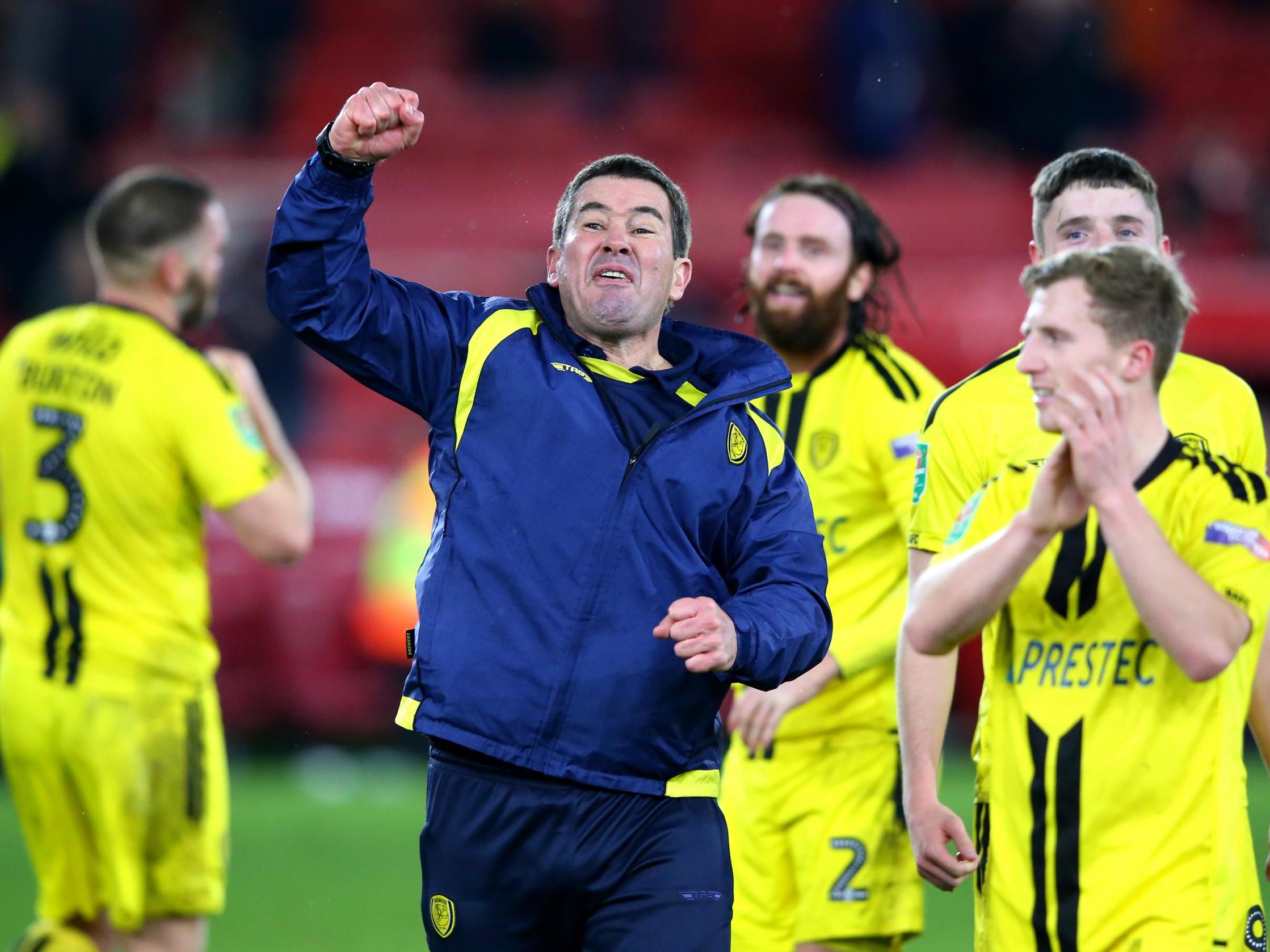 Nigel Clough celebrates his side's victory over Middlesbrough