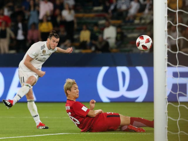 Gareth Bale fires into the net for Real Madrid