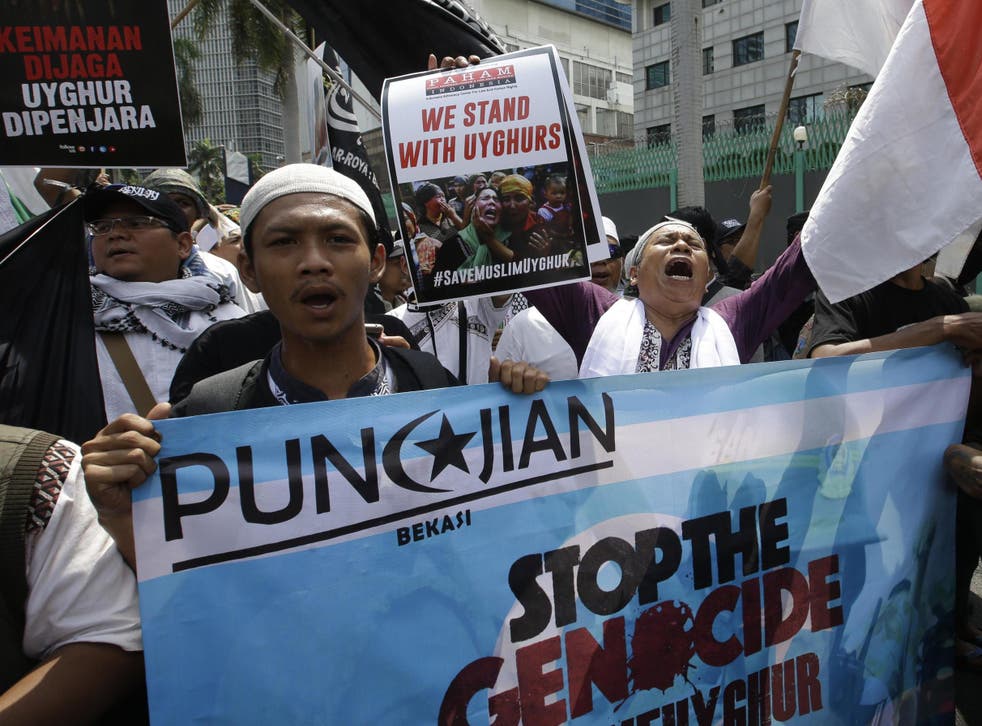 Protesters surrounded the Chinese embassy in Jakarta demanding Beijing ends its mass detention of Uighur Muslims