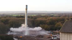 Drone video captures chimney demolition in Cambridgeshire