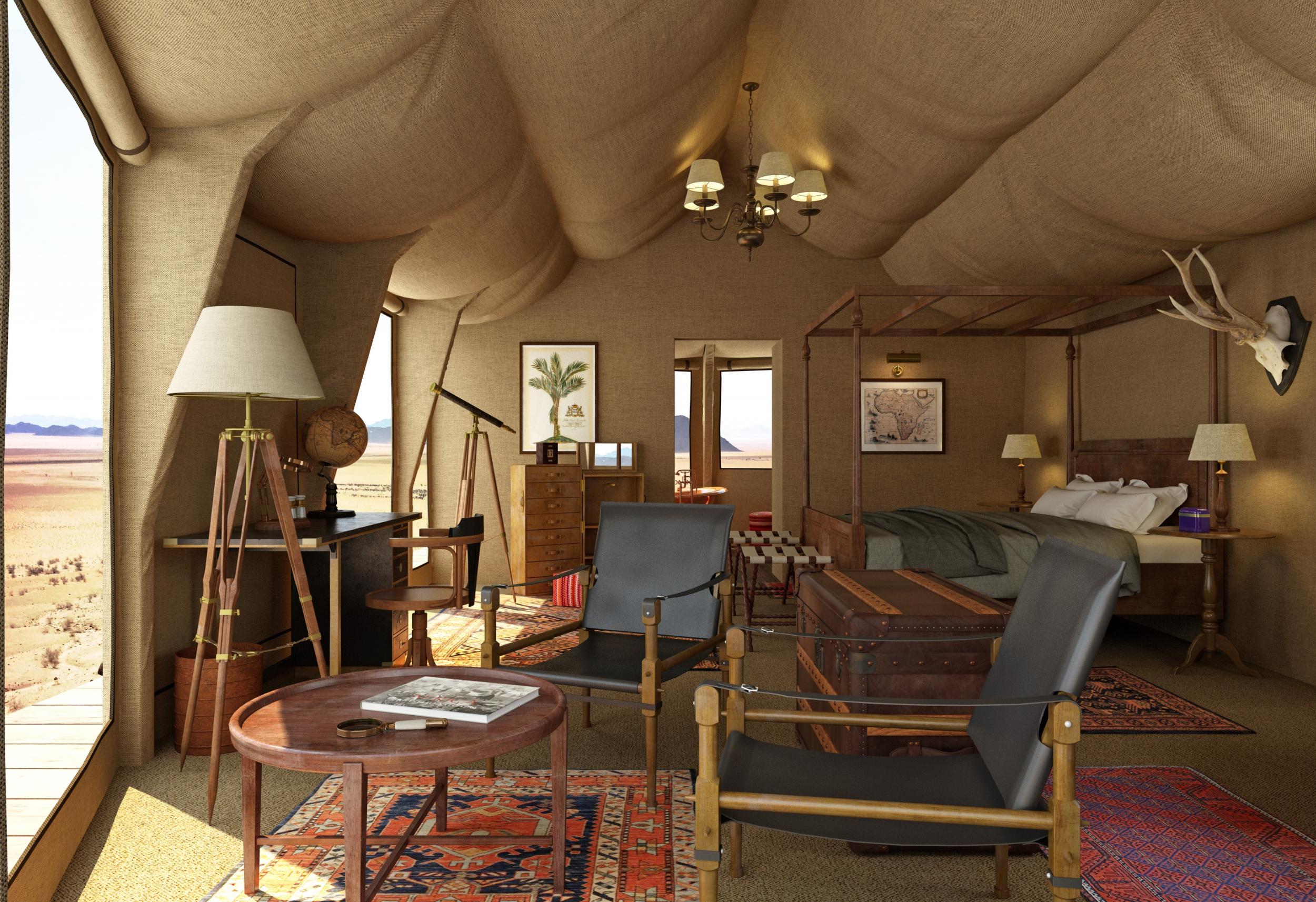 Sonop lodge in Namibia has four poster beds and copper bathtubs