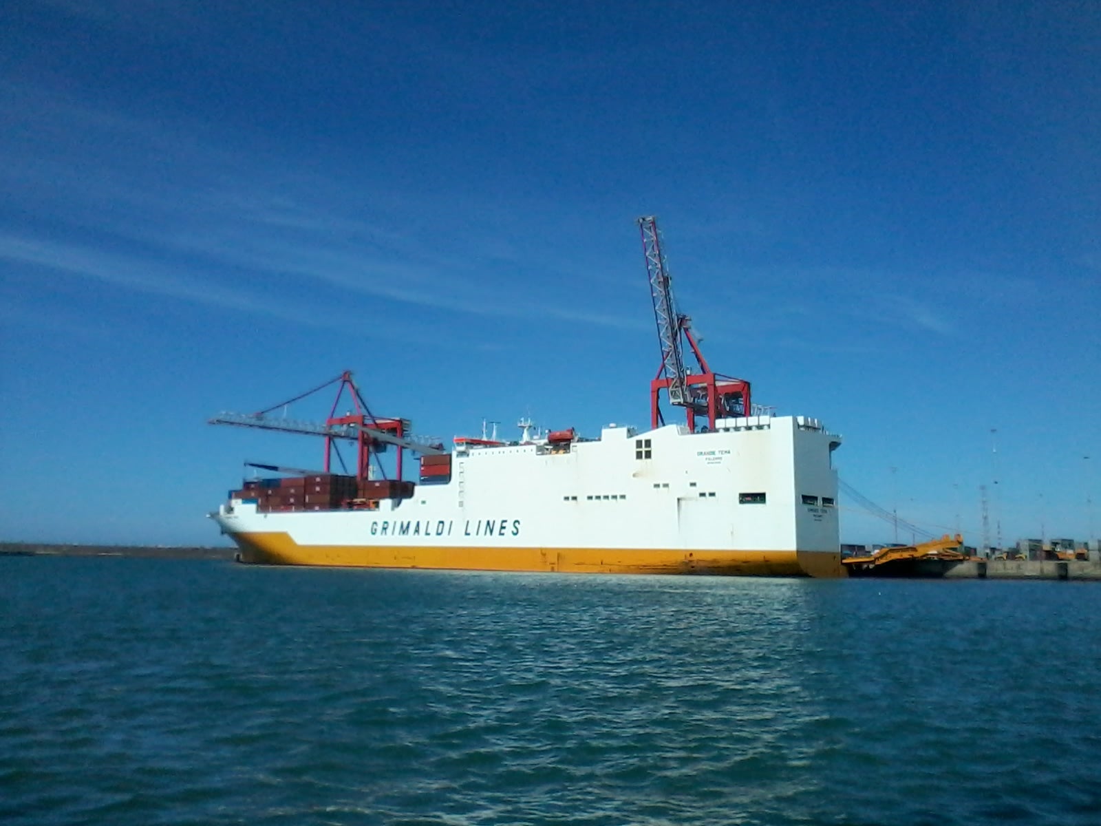 The Grande Tema, a 71,000-tonne ship is operated by Grimaldi Lines.