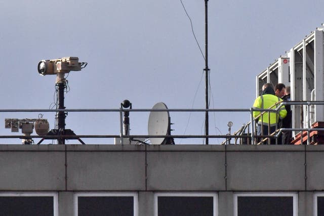 Counter drone equipment deployed on a rooftop at Gatwick