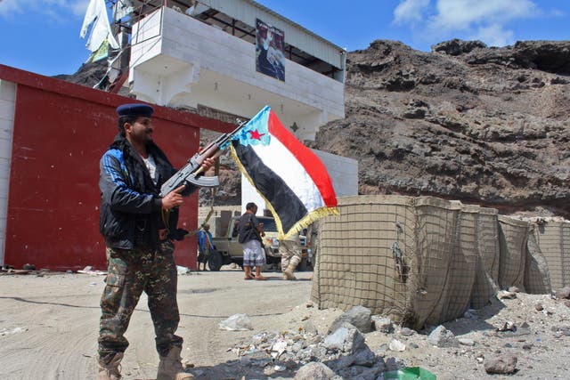 Fighters from the separatist STC take control of a pro-government checkpoint in Khormaksar, north of Aden, in January