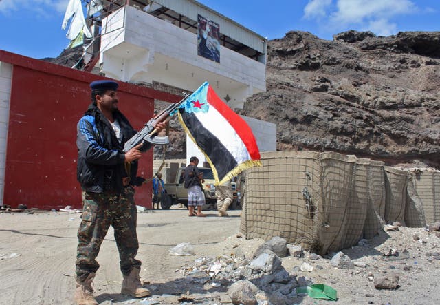 Fighters from the separatist STC take control of a pro-government checkpoint in Khormaksar, north of Aden, in January