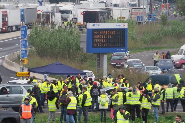 Protesters at a roundabout near Perpignan in November 2018