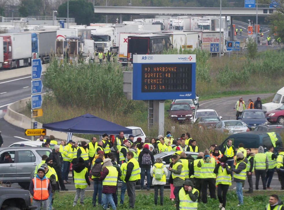 Protesters at a roundabout near Perpignan in November 2018