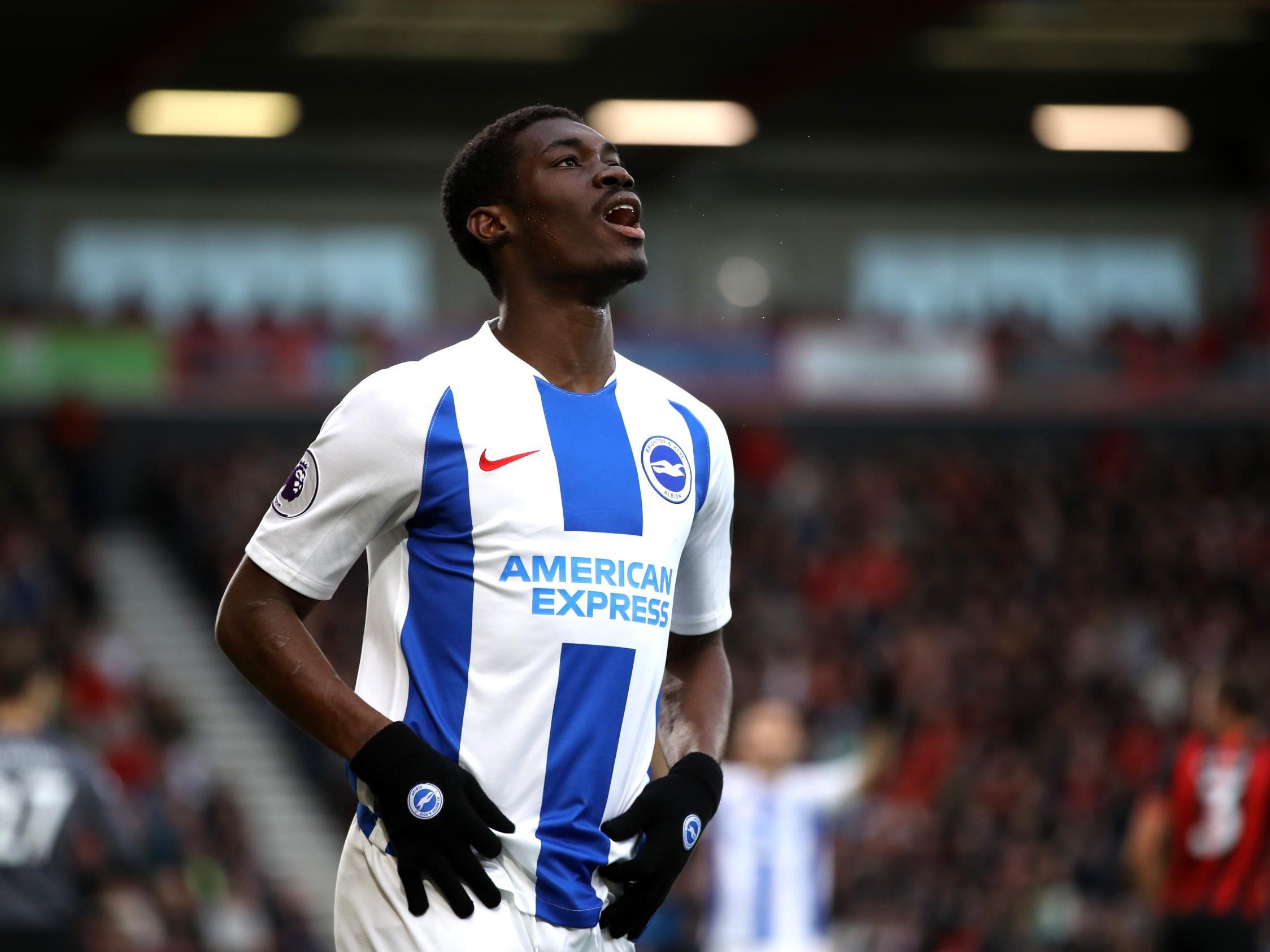 Yves Bissouma reacts after missing a chance in front of goal