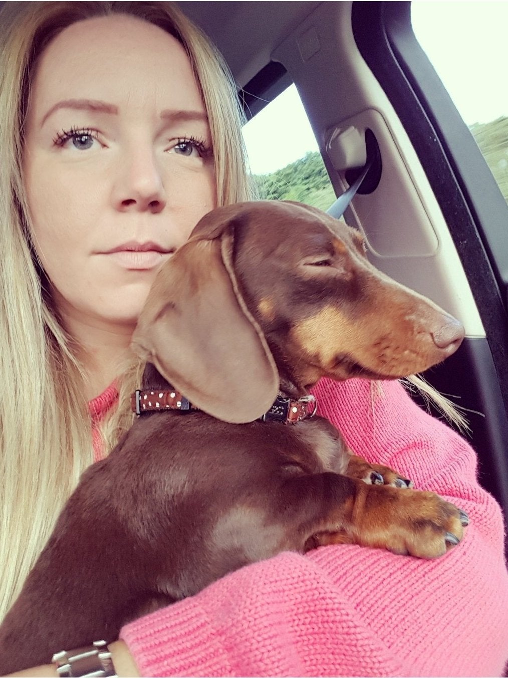 Lucie Coffey, 33, with Dachshund Beatrice