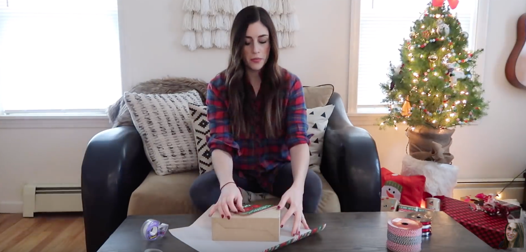 Kallie Branciforte shows Christmas present wrapping hack (But First, Coffee YouTube)