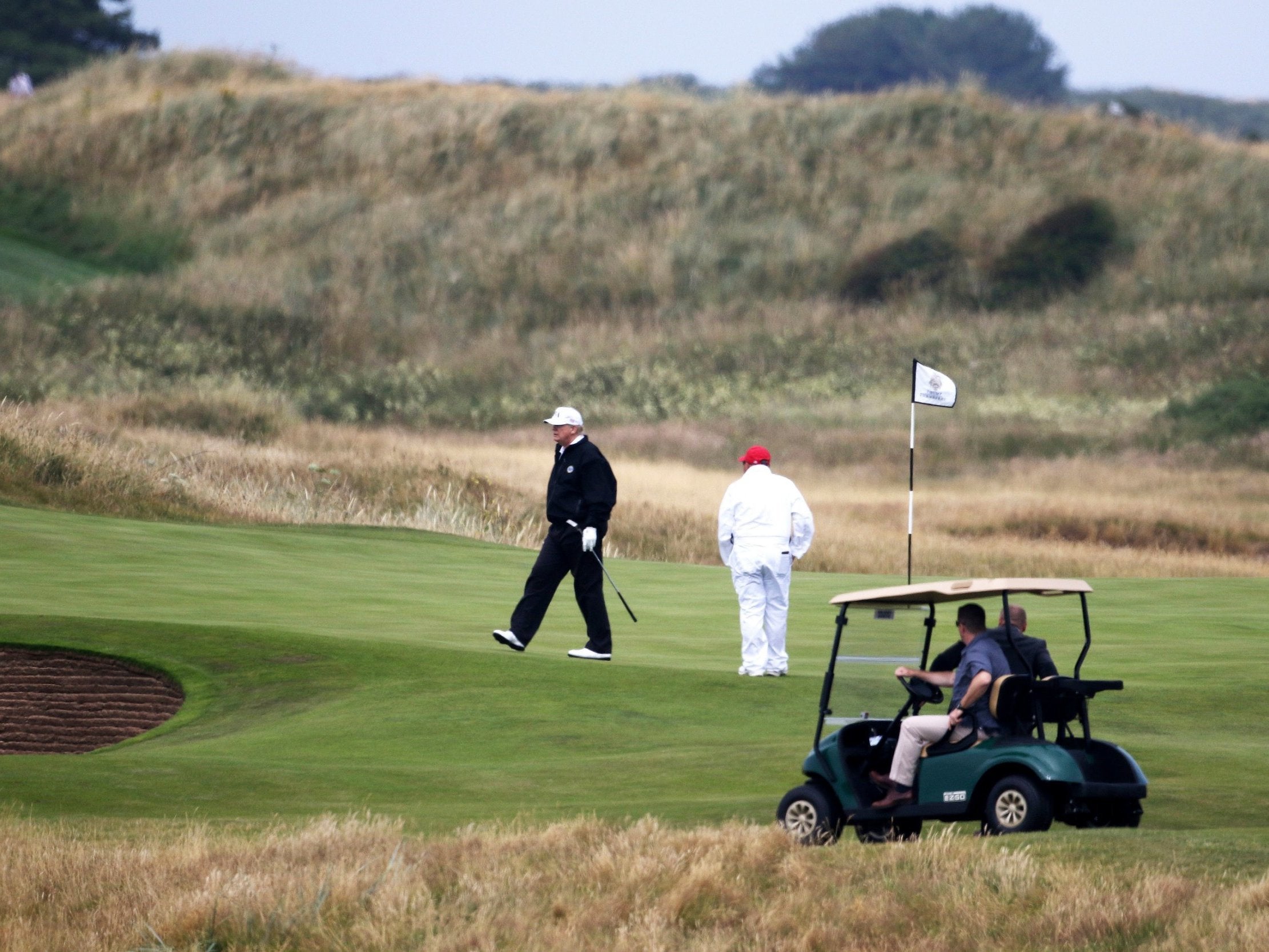 The president plays golf at Turnberry, Scotland in July, 2018