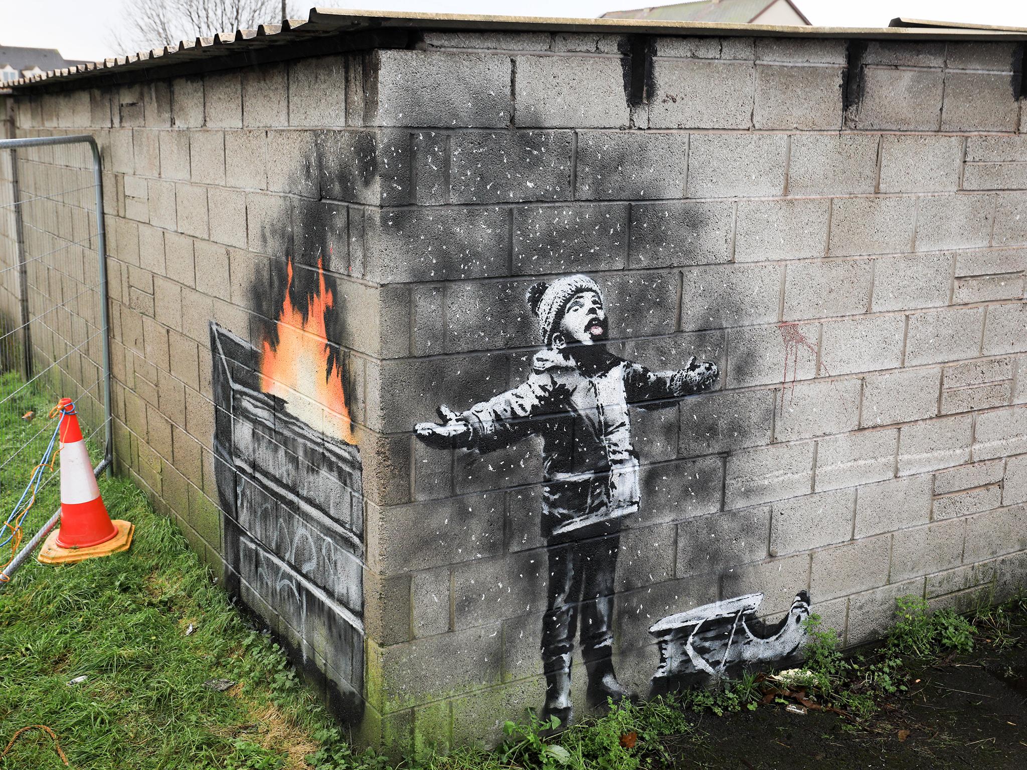 Banksy Mural Attacked By Drunk Halfwit The Independent   Banksy Port Talbot 