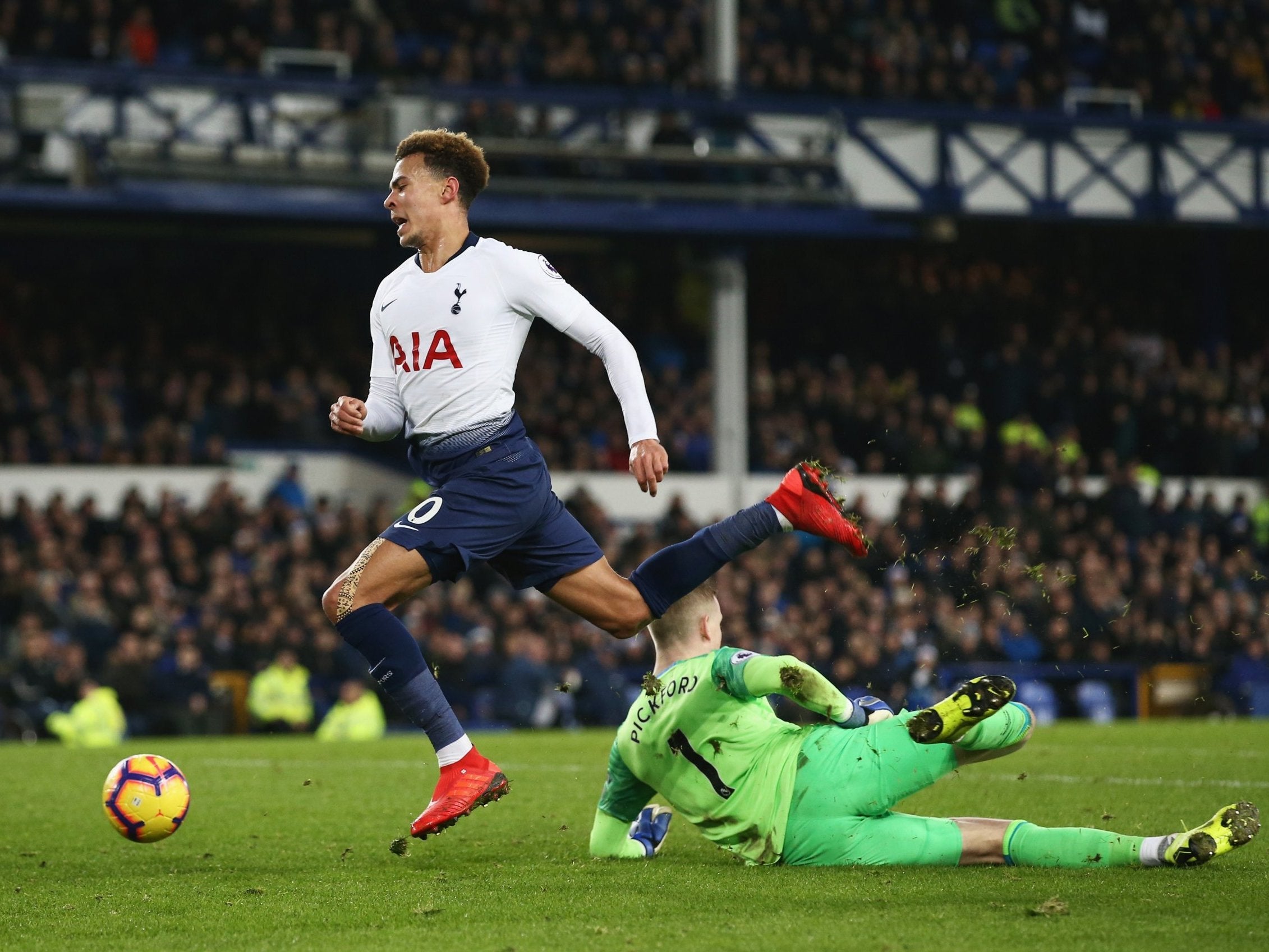 Dele Alli was injured after a challenge by Jordan Pickford