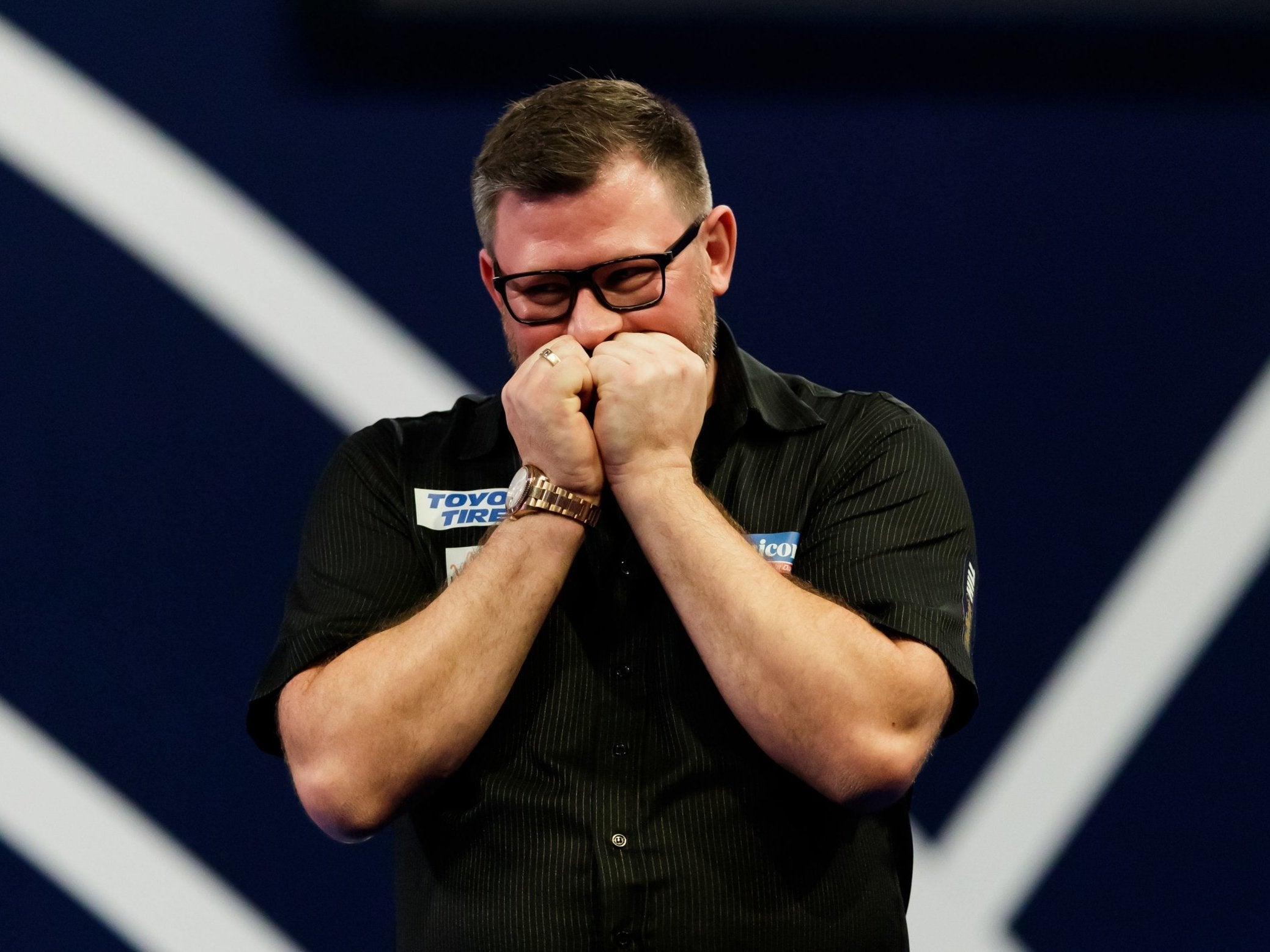 James Wade celebrates defeating Keegan Brown