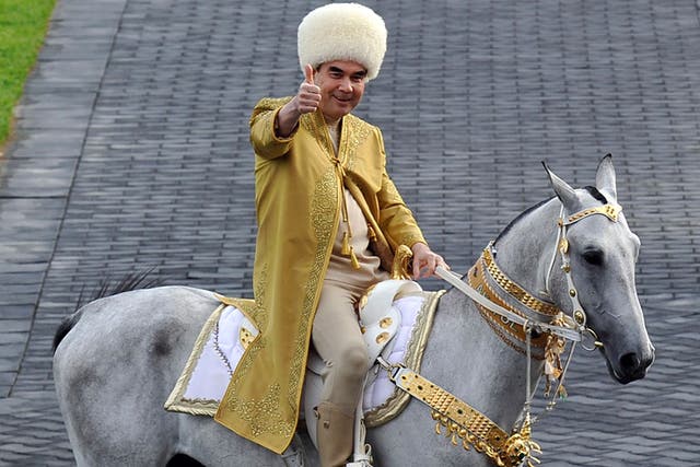Former president Gurbanguli Berdymukhamedov astride an Akhal-Teke similar to the one gifted by his predecessor to Britain’s PM in the 1990s