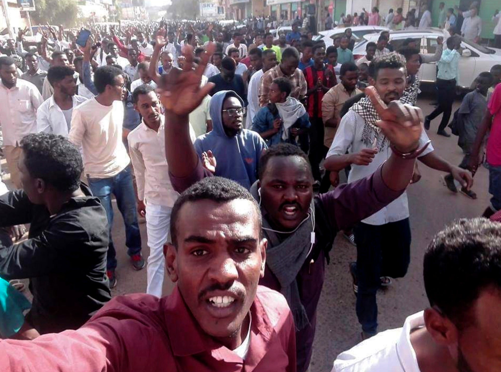 Protesters chant slogans during a demonstration, in Khartoum, Sudan on 20 December.