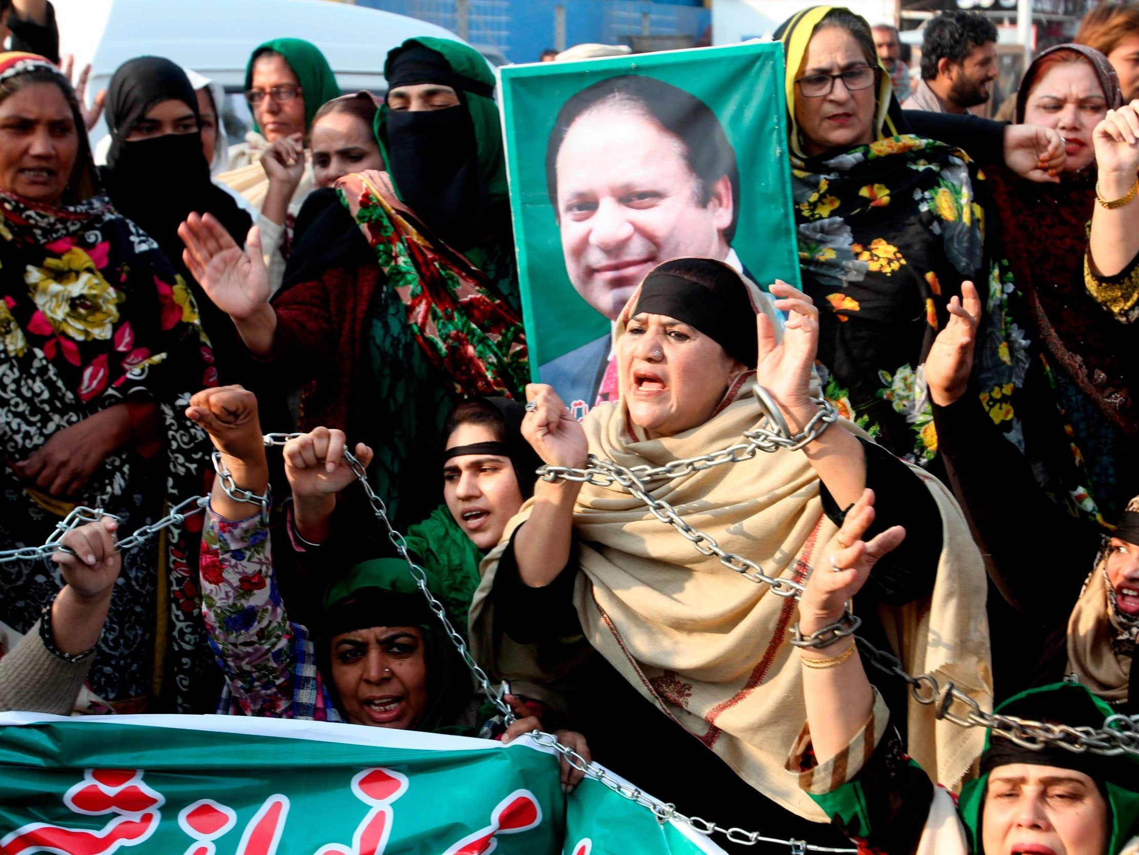 Supporters of former Pakistani Prime Minister Nawaz Sharif protest against a court ruling, in Multan, Pakistan, Monday, 24 December 2018