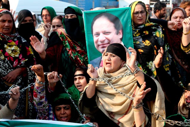 Supporters of former Pakistani Prime Minister Nawaz Sharif protest against a court ruling, in Multan, Pakistan, Monday, 24 December 2018