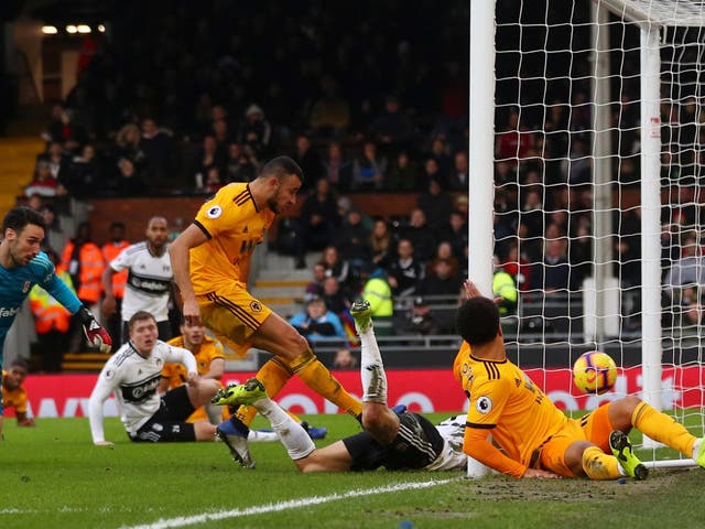 Romain Saiss equalises for Wolves against Fulham