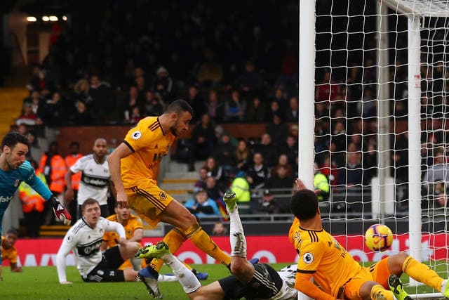 Romain Saiss equalises for Wolves against Fulham