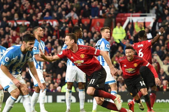 Nemanja Matic celebrates after putting Manchester United ahead of Huddersfield Town
