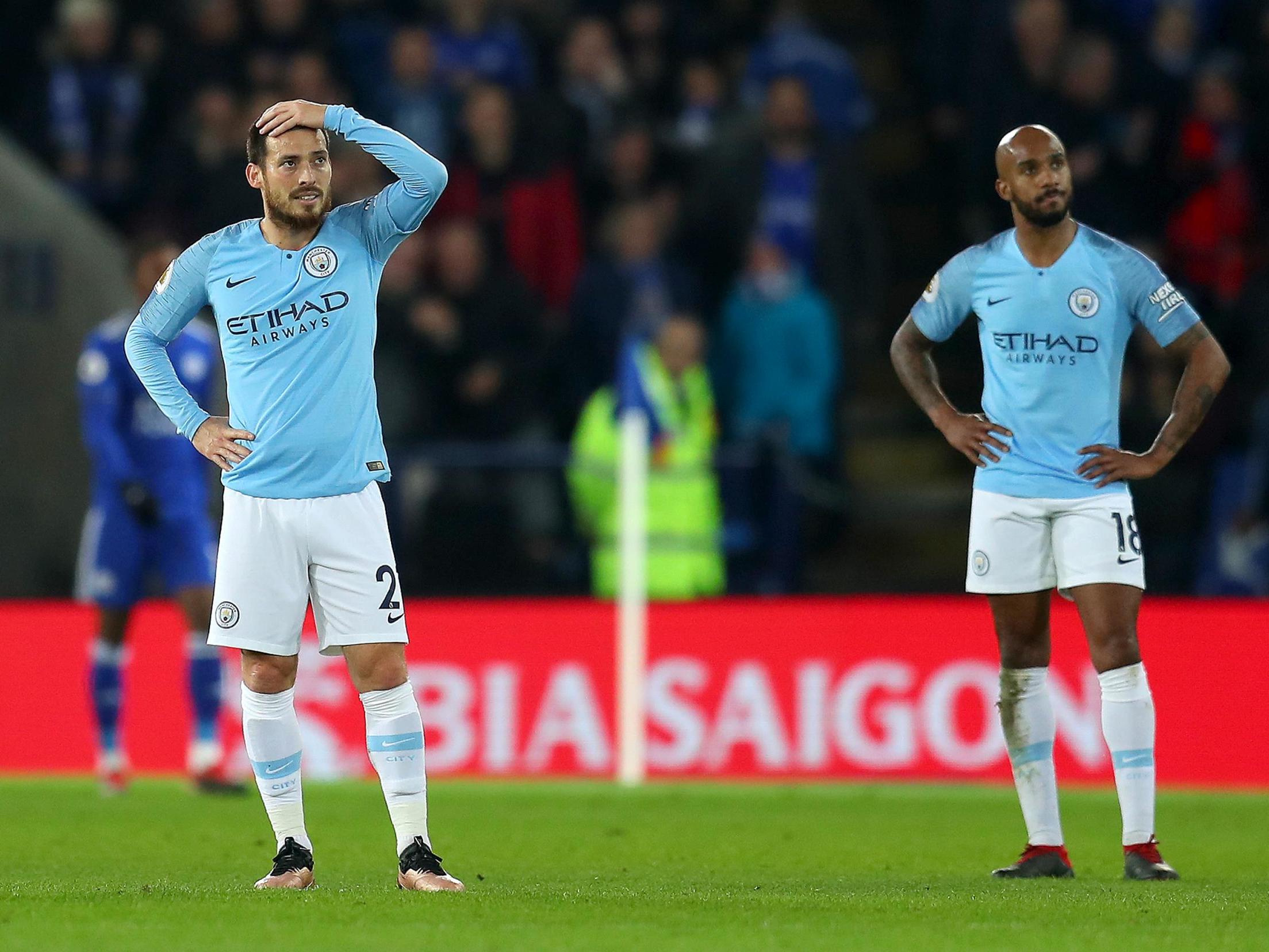 David Silva of Manchester City looks dejected after Leicester City score
