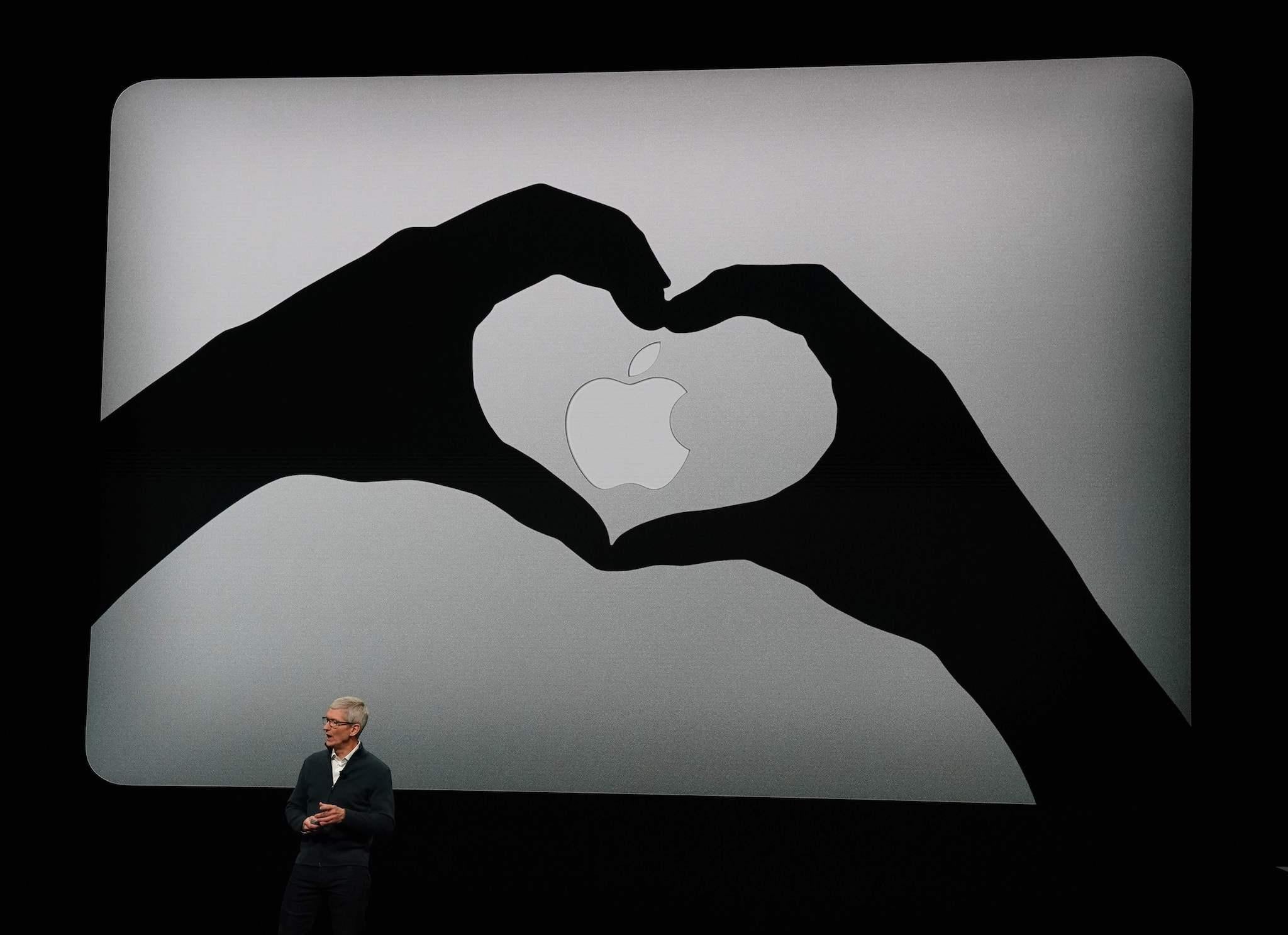 Apple CEO Tim Cook presents new products, including new Macbook laptops, during a special event at the Brooklyn Academy of Music in New York