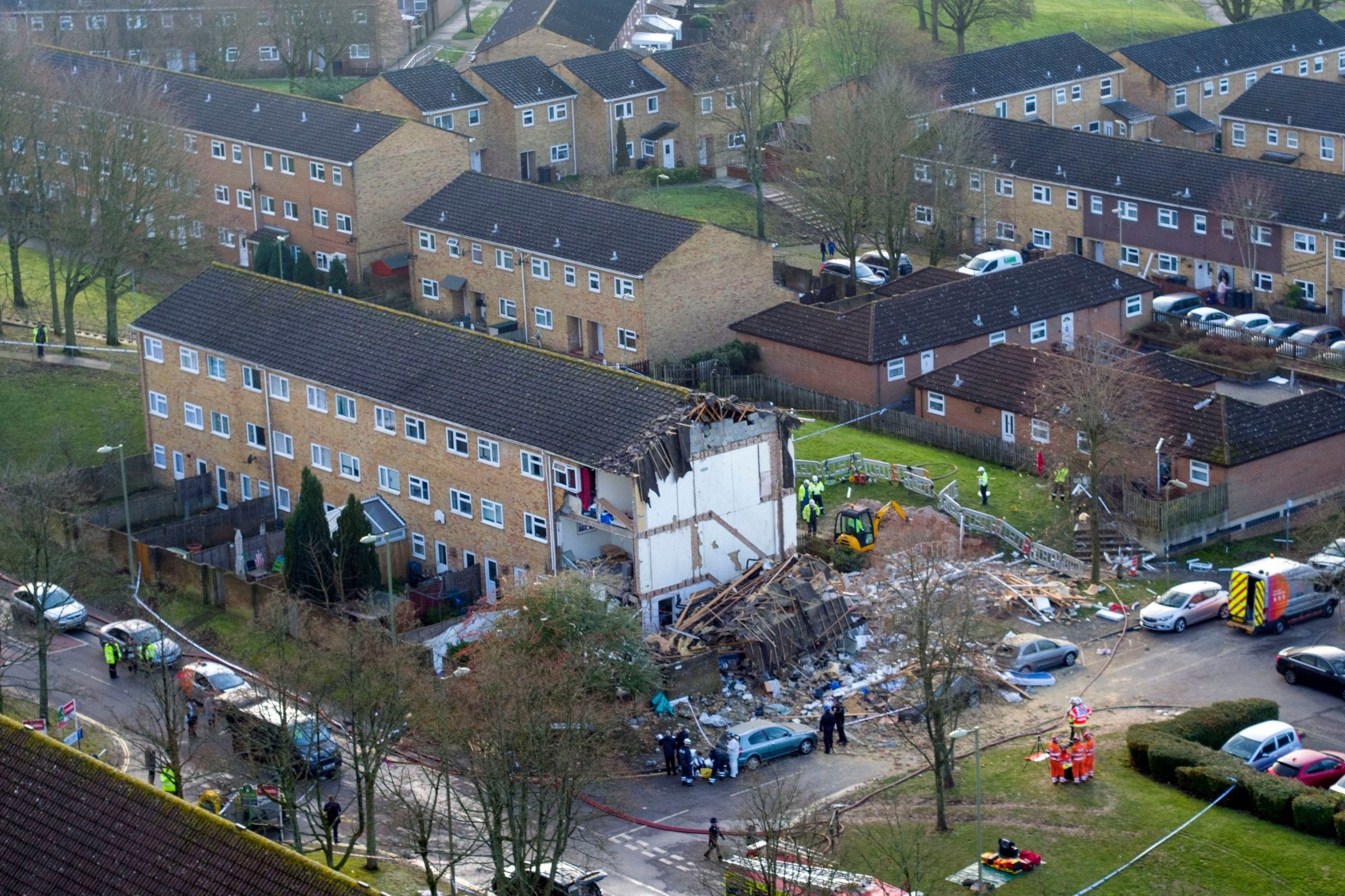 &#13;
An aerial view of a house in Launcelot Close, Andover, where a man's body was found following a suspected gas explosion &#13;